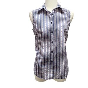 Cascade Blue Womens Sleeveless Button Down Shirt Small Stars Stripes Patriotic